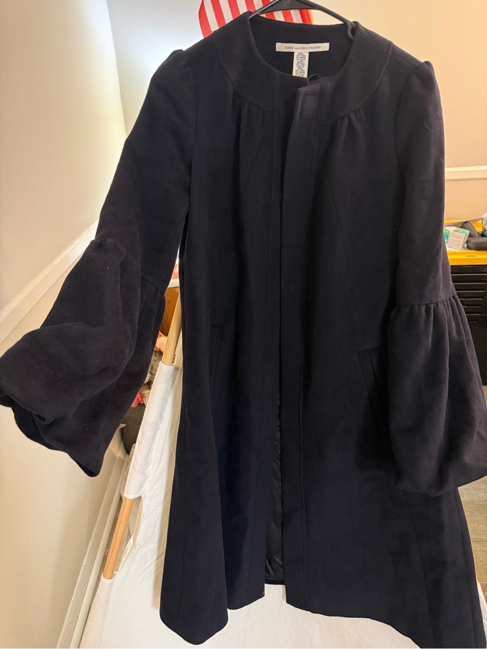 Diane Von Furstenberg Navy Bell-Sleeve Trench Coat